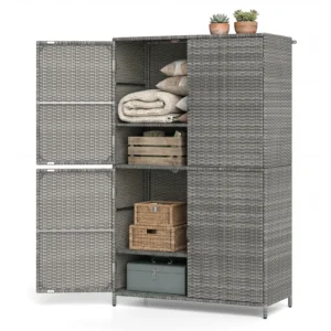 Costway Outdoor Storage Cabinet with Adjustable Shelves & Anti-Toppling Device for Garden Mix Gray