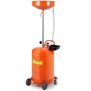 Waste Oil Drain Tank Air Operated Portable Oil Drainer with Adjustable Funnel Height Fluid Fuel Transfer Drainage with Wheels for Auto Repair Shops Garages