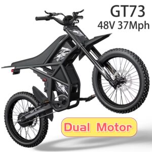 Riding'times GT73 Electric Dirt Bike for Adults, 37MPH 48V36.4AH 2400W 1747Wh Dual Battery Ebike, 85+ Miles Range,25" Motorcycle Tire UL2849 Certified, Full Suspension