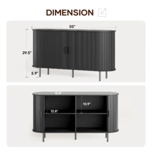 MARNUR Sideboard Buffet Cabinet 55" Storage Cabinet with 2 Sliding Tambour Doors, Adjustable Shelves for Kitchen Office Bedroom Hallway Entryway