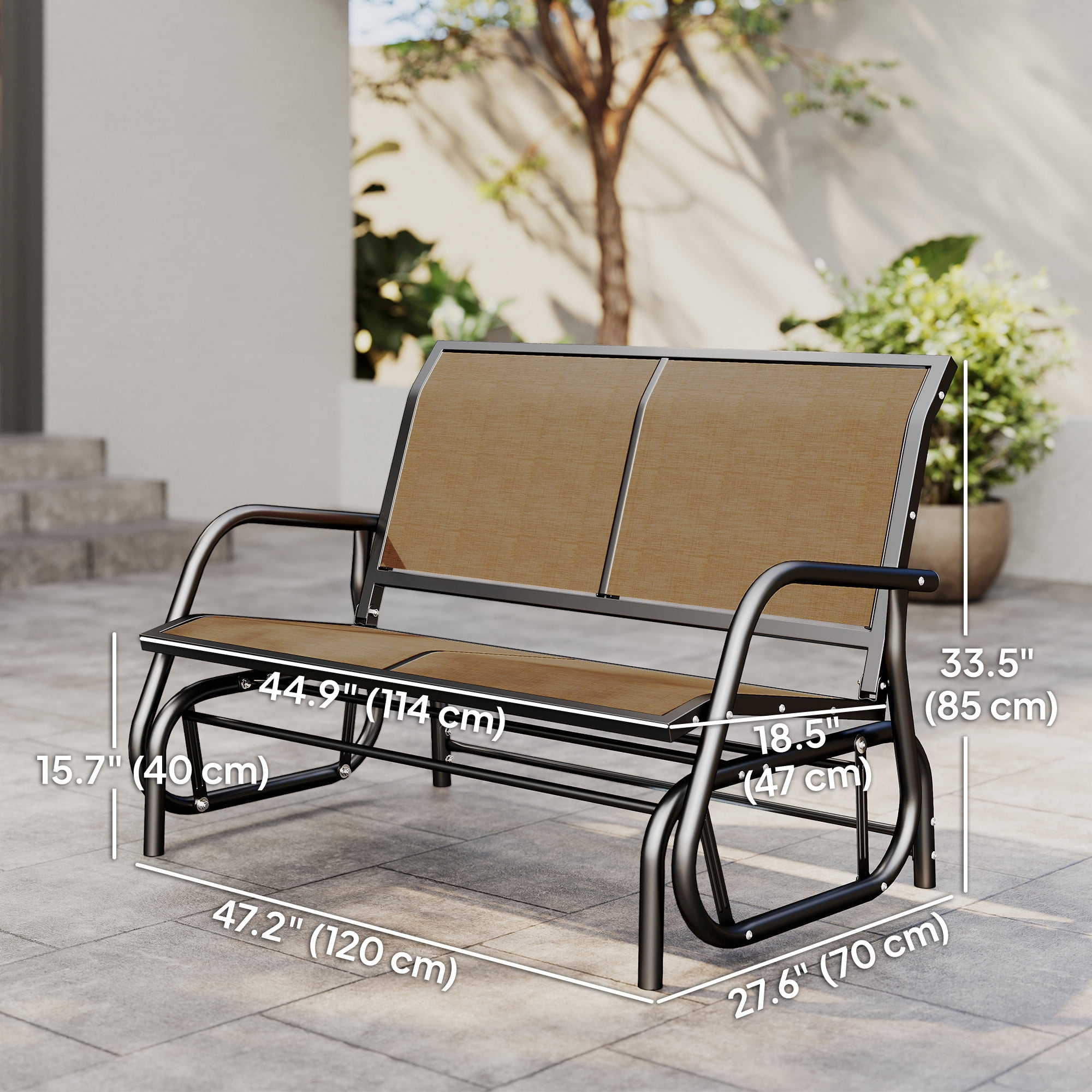Outsunny Double Glider Outdoor Steel Sling Fabric Gliding Bench