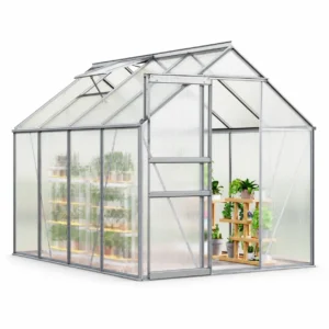 Heavy Duty Polycarbonate Greenhouse 6x8FT for Outdoors – Durable Aluminum Frame, Sliding Door, Adjustable Roof Vent, All-Weather Walk-In Design – Ideal for Backyard, Patio, Farm – 5-Original Color