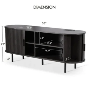MARNUR 55" TV Stand for 60" TV, Wood Entertainment Center with Storage and Shelves, 2 Sliding Tambour Doors, Mid-Century Modern