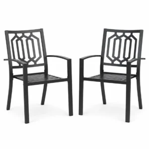 MFSTUDIO Outdoor Chairs Set of 2, Iron Metal Dining 300 LBS Weight Capacity Patio Bistro Chairs with Armrest,Black