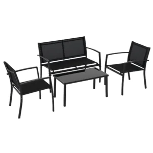 Outsunny 4 Piece Patio Furniture Set, Metal Outdoor Furniture Set, Black