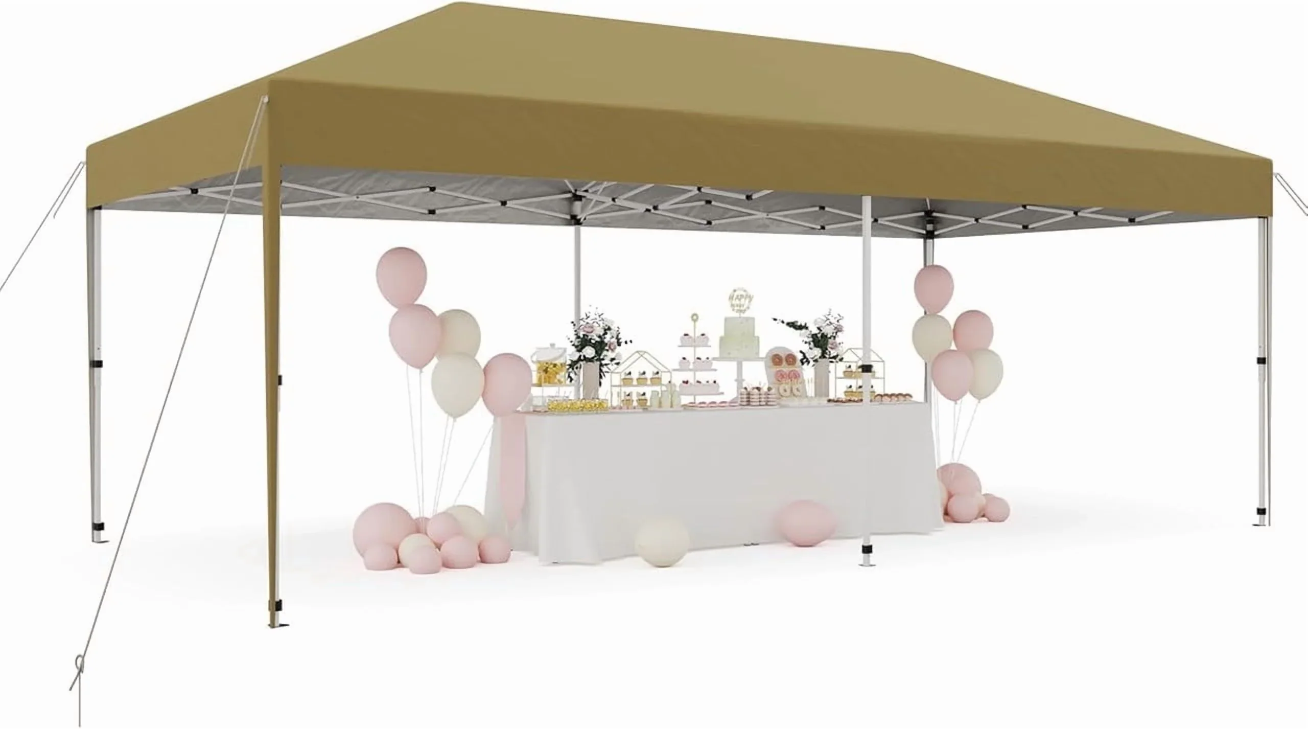 10x20 Pop Up Canopy Tent with 4 Sidewalls, Heavy Duty Outdoor Canopy UPF 50+ All Season Waterproof Commercial Street Vendors Party Tents with Roller Bag, 8 Stakes & 6 Sandbags,Khaki