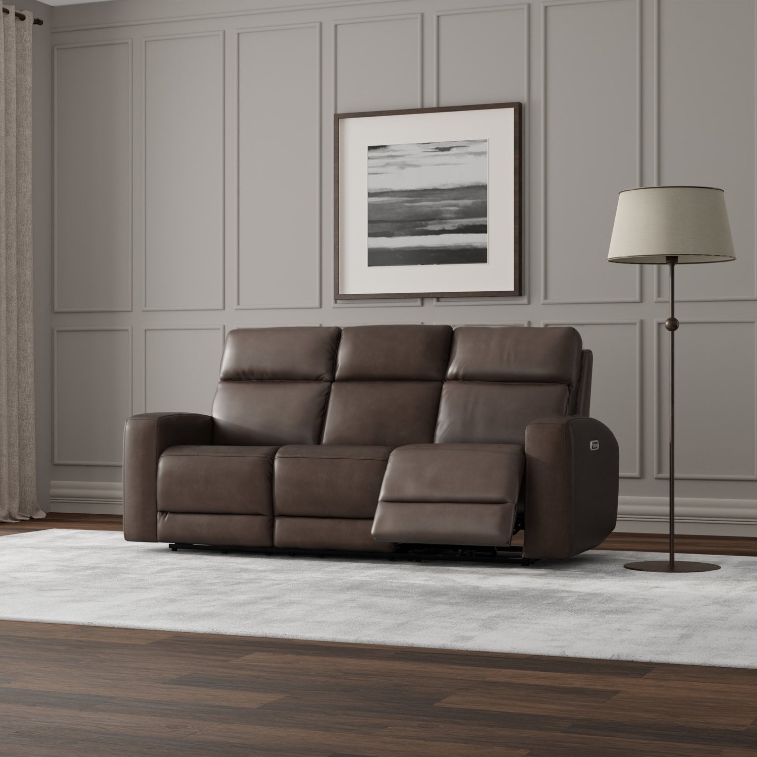 NiceLink Marlowe Top Grain Leather Power Sofa with Lumbar Support