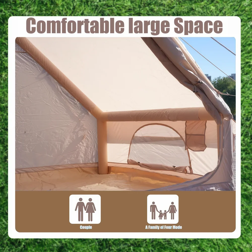 Oufan Inflatable Tents for Camping, Blow Up Tent with Hand Pump, Easy Setup 4 Season Waterproof Outdoor Tent, with 12 Mesh Window and Oxford Air Glamping Tents for Camping Adult 4-6 Person, Beige