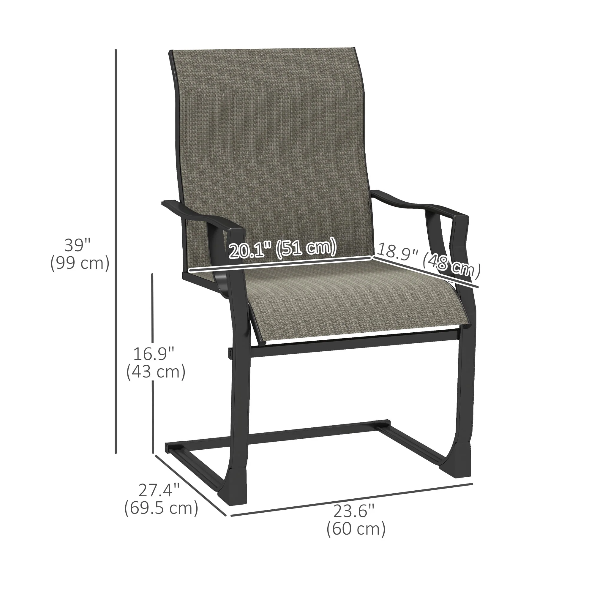 Outsunny Patio Chairs Set of 2, C Spring Motion Outdoor Dining Chairs