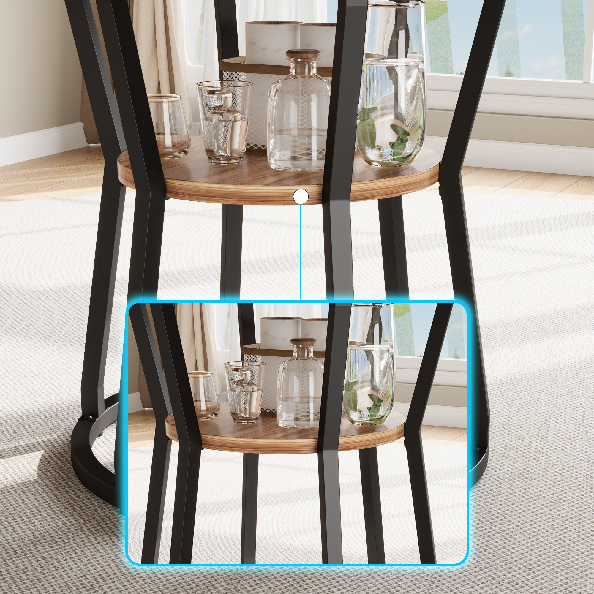 Space-Saving Round Dining Table for 4-6 – Farmhouse Kitchen Table with Storage Shelf – Sturdy Wood Top & Metal Cross Base – Suits Dining Room, Kitchen, Apartment, Chairs Excluded