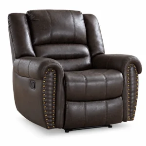 Bonzy Home Classic Manual Recliner Chair, PU Leather Recliners with Vintage Rivets Decoration, Push Back Single Reclining Sofa for Living Room, Bedroom