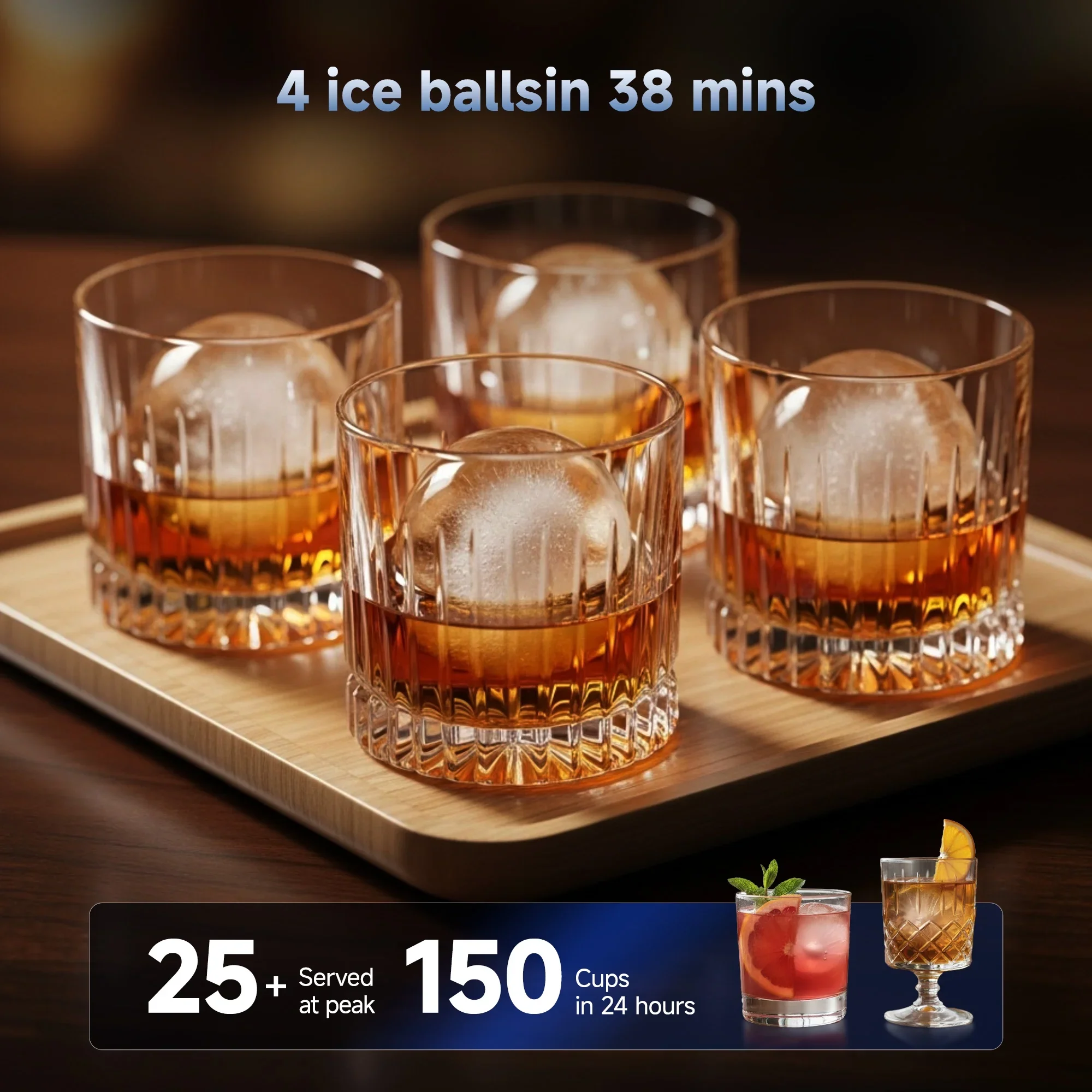 Simzlife Sphere Ice Maker, 10 Pcs/Hour, 150 Pcs/Day, Clear Ice Ball Maker with Enhanced Insulation, with LCD Touch