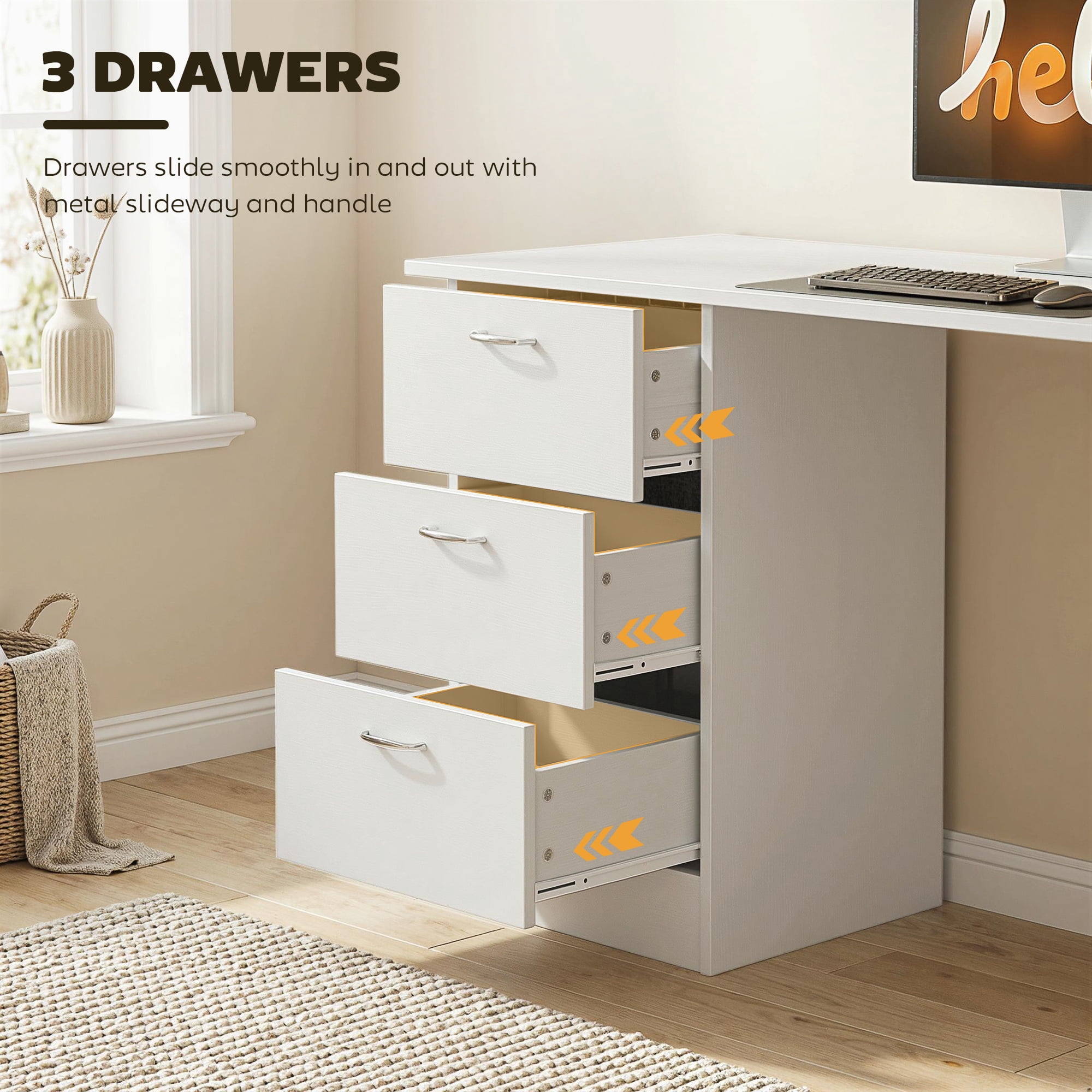 HOMCOM Computer Desk with 3-Tier Storage Shelves, Home Office Desk