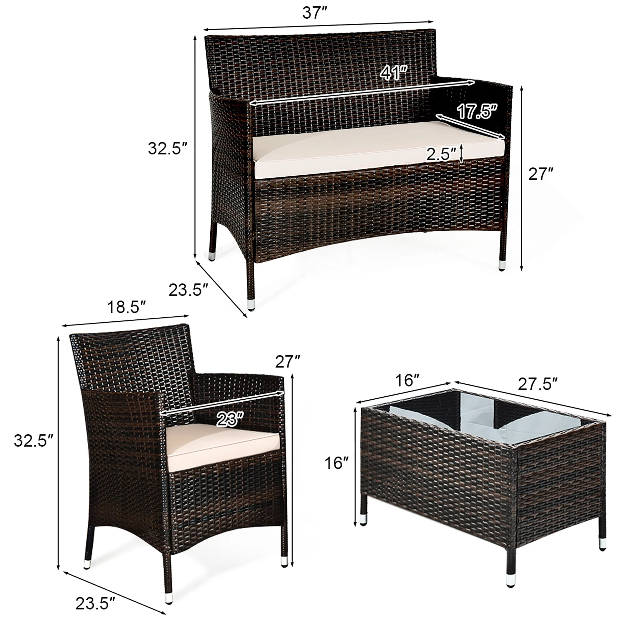 Gymax 8PCS Patio Rattan Conversation Furniture Set Outdoor w/ Brown Cushion
