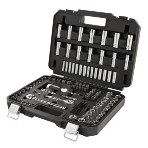HART 140-Piece 1/4 and 3/8-inch Drive Mechanics Tool Set, Chrome Finish, SAE & Metric
