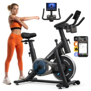 MERACH Stationary Exercise bike with Exclusive Free APP, Indoor Cycling Bicycle with 300lbs Weight Capacity, Silent Belt Drive and Comfortable Seat Cushion for Home Cardio Workout 35 Lbs Flywheel