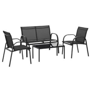 Outsunny 4-Piece Patio Furniture Set Garden Conversation Set with Loveseat, Single Chairs and Coffee Table for Backyard Poolside Balcony