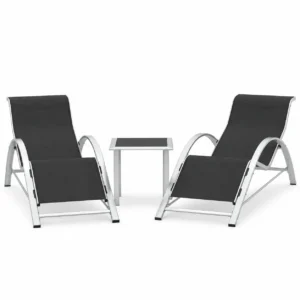 Patio Furniture Outdoor Patio Chaise Lounge Set of 3 Pool Lounge Chairs with Arm & Side Table, Beach Sunbathing Lawn Aluminum Chairs Durable & Sturdy for Garden,Backyard,Poolside,Lawn,Black