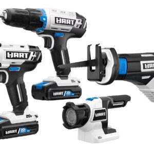 HART 20 Volts 4-Tool Battery-Powered Combo Kit, (2) 1.5Ah Lithium-Ion Batteries