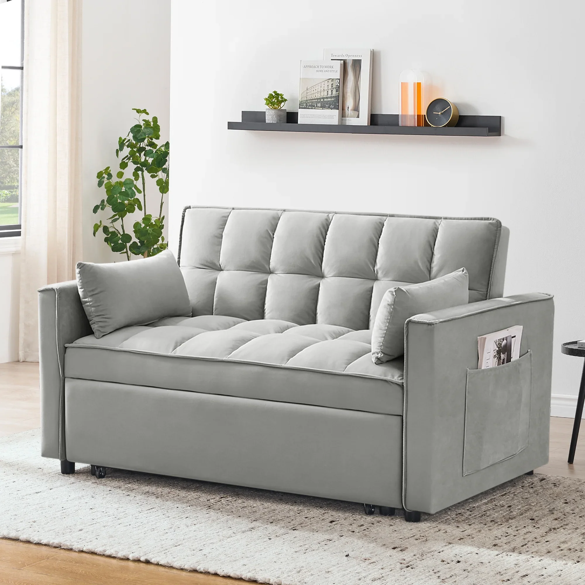 55 in Convertible Futon Sofa Bed, Modern Loveseat Sleeper Sofa Couch with Pull - Out Sofa Bed for Living Room, Small