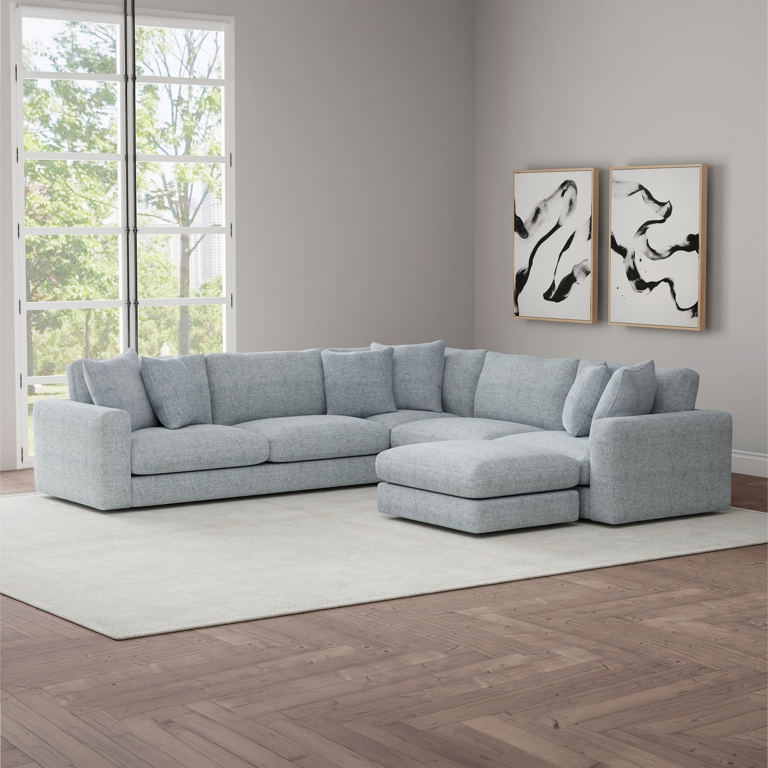 Nice Link Whitley 4-piece Fabric Sectional with Ottoman