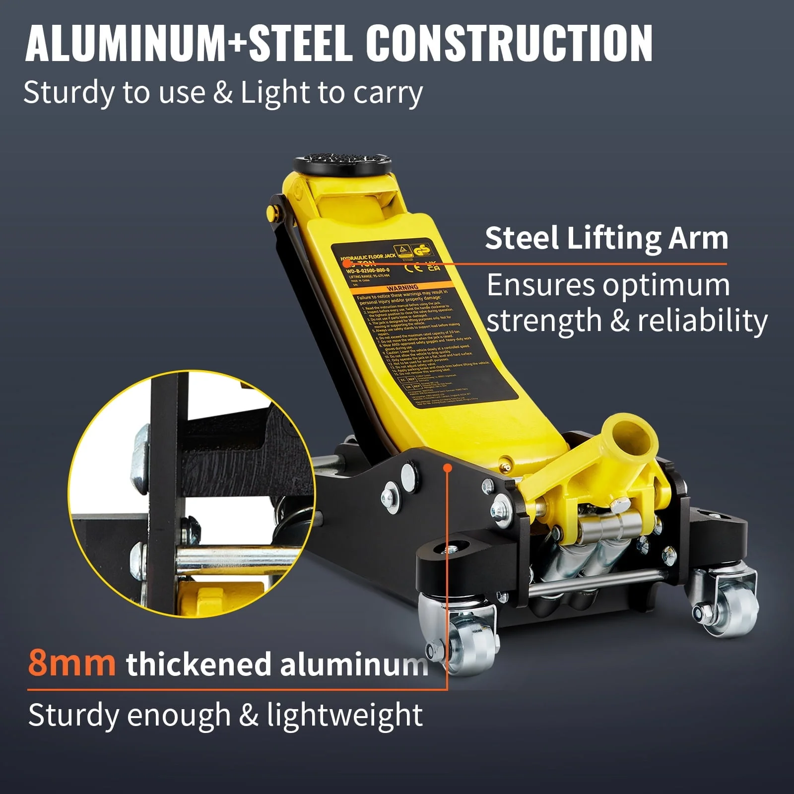 KFFKFF Ground Lift, 2.5 Ton Compact Ground Lift, Hybrid of Aluminum and Steel Competitive Ground Lift with Twin Pistons Rapid Elevation Pump, Ground Lift Elevation Span 3-3/4"-18-7/10"