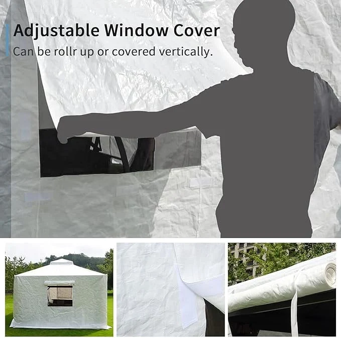 Domi 10' x 12' Double Roof Universal Winter Gazebo Cover for Hardtop Gazebos,Enclosed Cover with Sidewalls and Mesh Windows Waterproof (White)