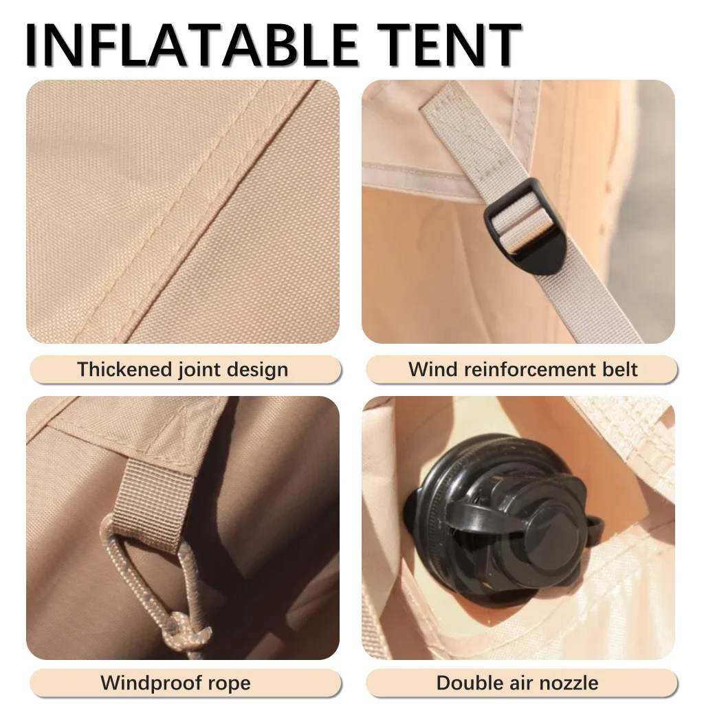 Oufan Inflatable Tents for Camping, Blow Up Tent with Hand Pump, Easy Setup 4 Season Waterproof Outdoor Tent, with 12 Mesh Window and Oxford Air Glamping Tents for Camping Adult 4-6 Person, Beige
