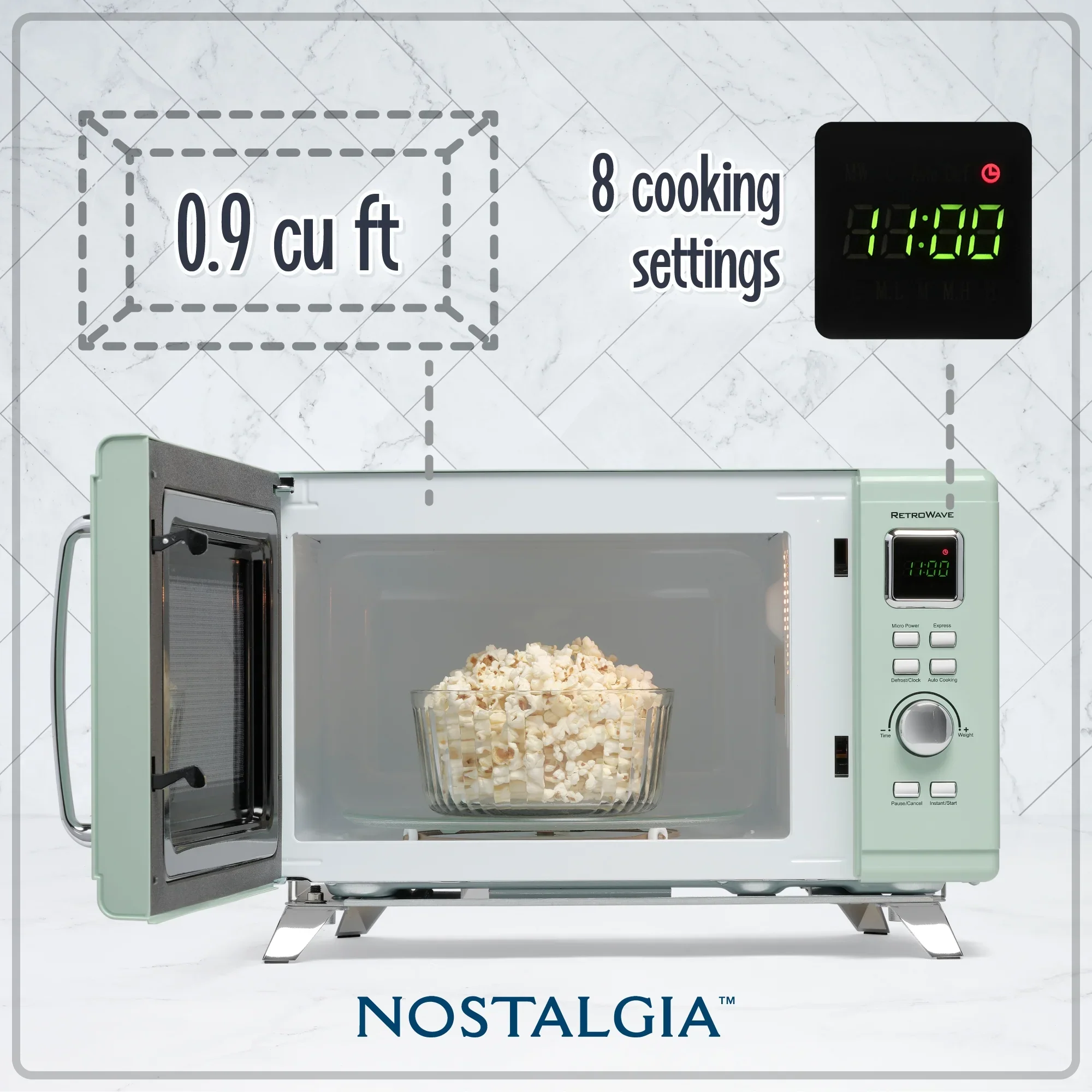 Nostalgia Mid-Century Retro 0.9 Cu. Ft. 900-Watt Microwave Oven, Black