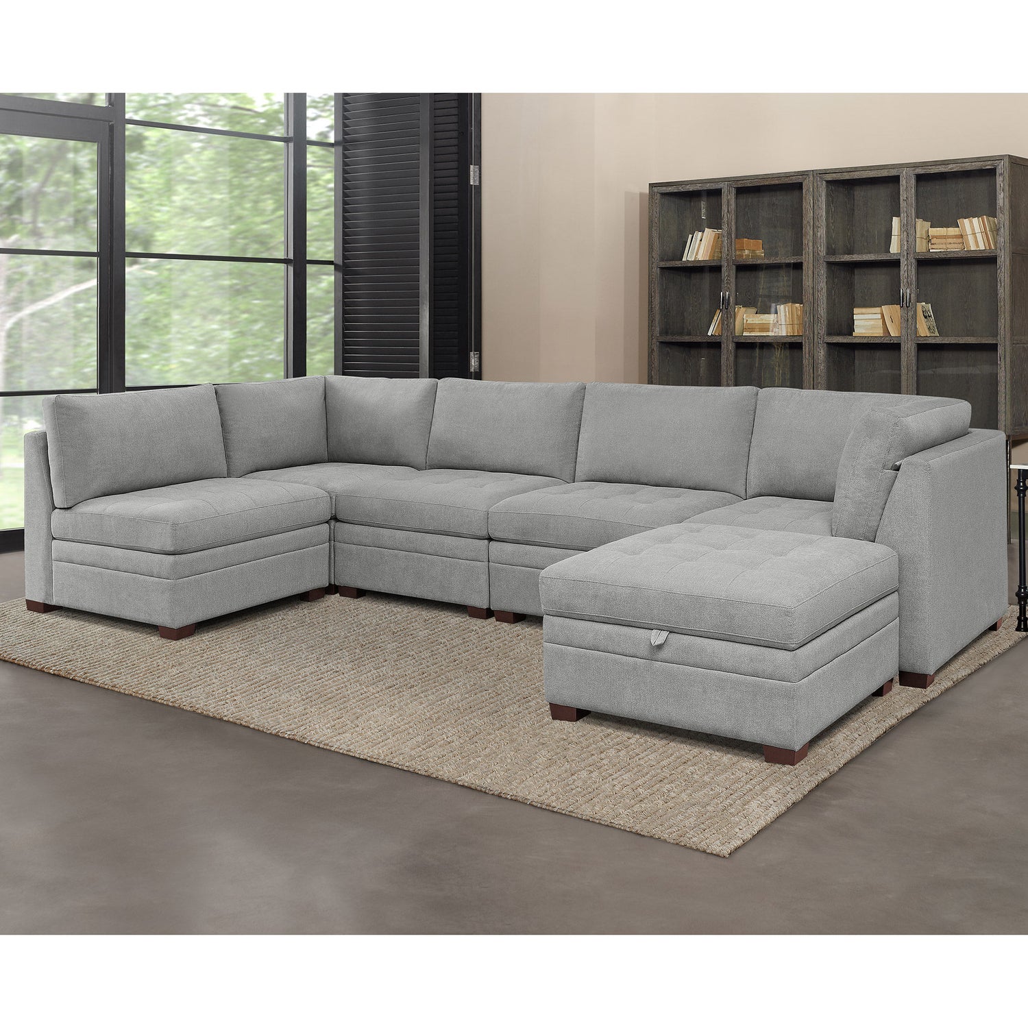 Thomasville Tisdale Tufted 6-piece Fabric Sectional with Storage Ottoman