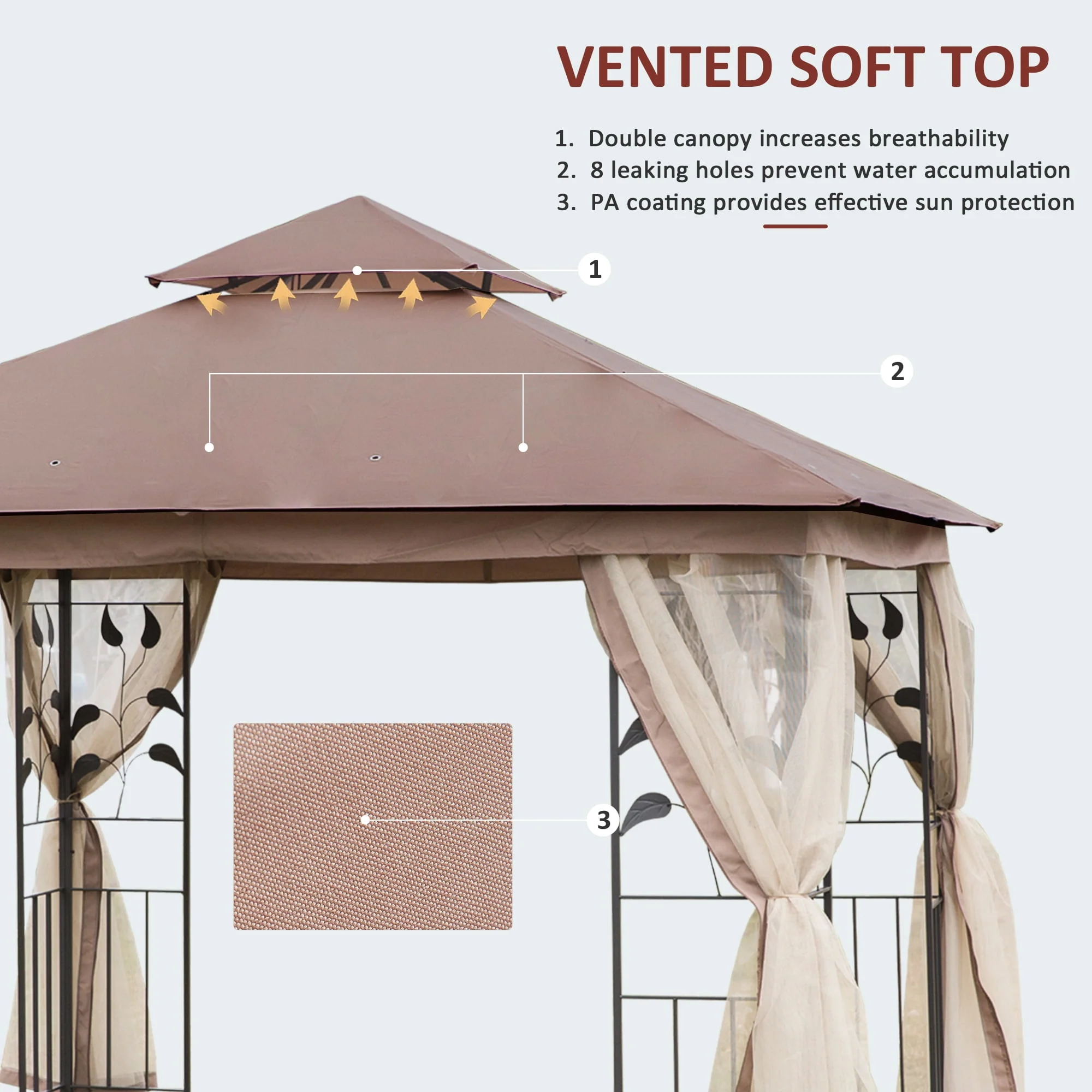 Outsunny 10' x 10' Patio Gazebo, Outdoor Gazebo Canopy, Brown