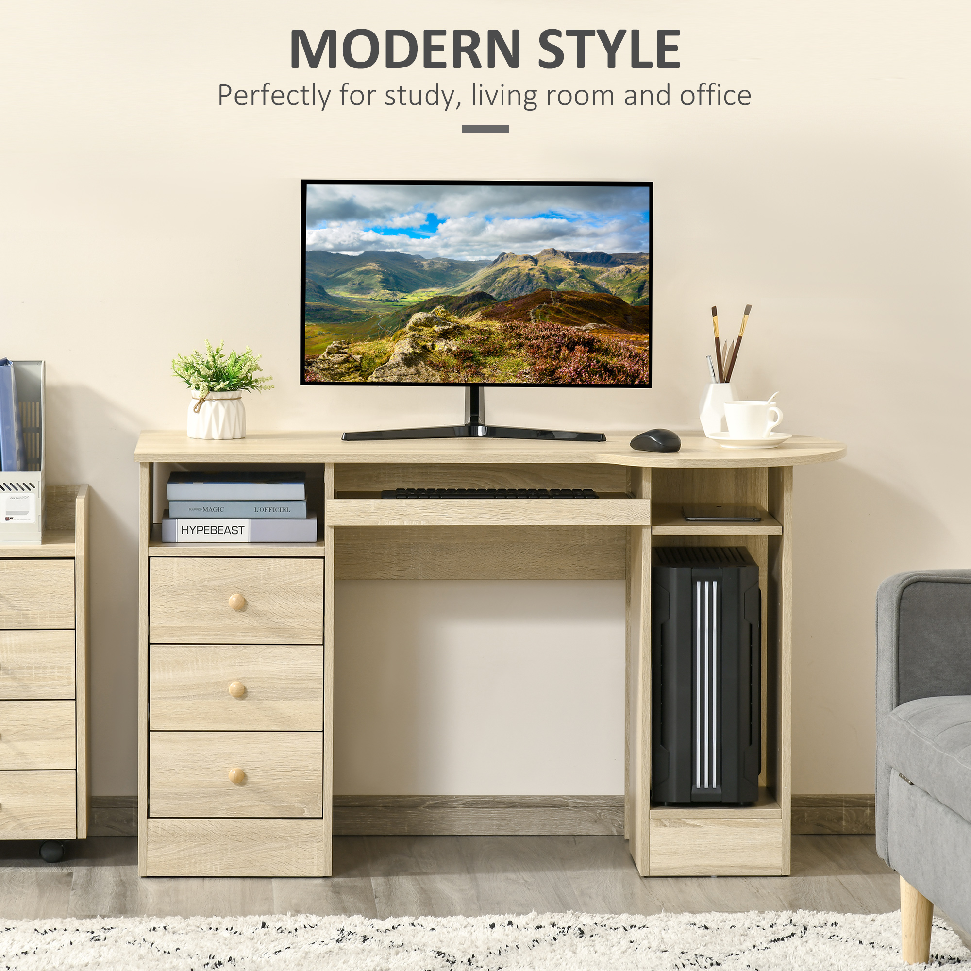 HOMCOM Computer Desk Modern Workstation Desk w/ Shelf Drawer