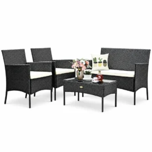 Costway 4-Piece Outdoor Patio Furniture Set Wicker Set Conversation Set for Balcony Backyard Garden Poolside