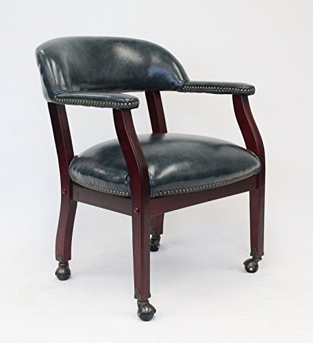 Boss Office Captains Chair in Blue and Mahogany with Casters