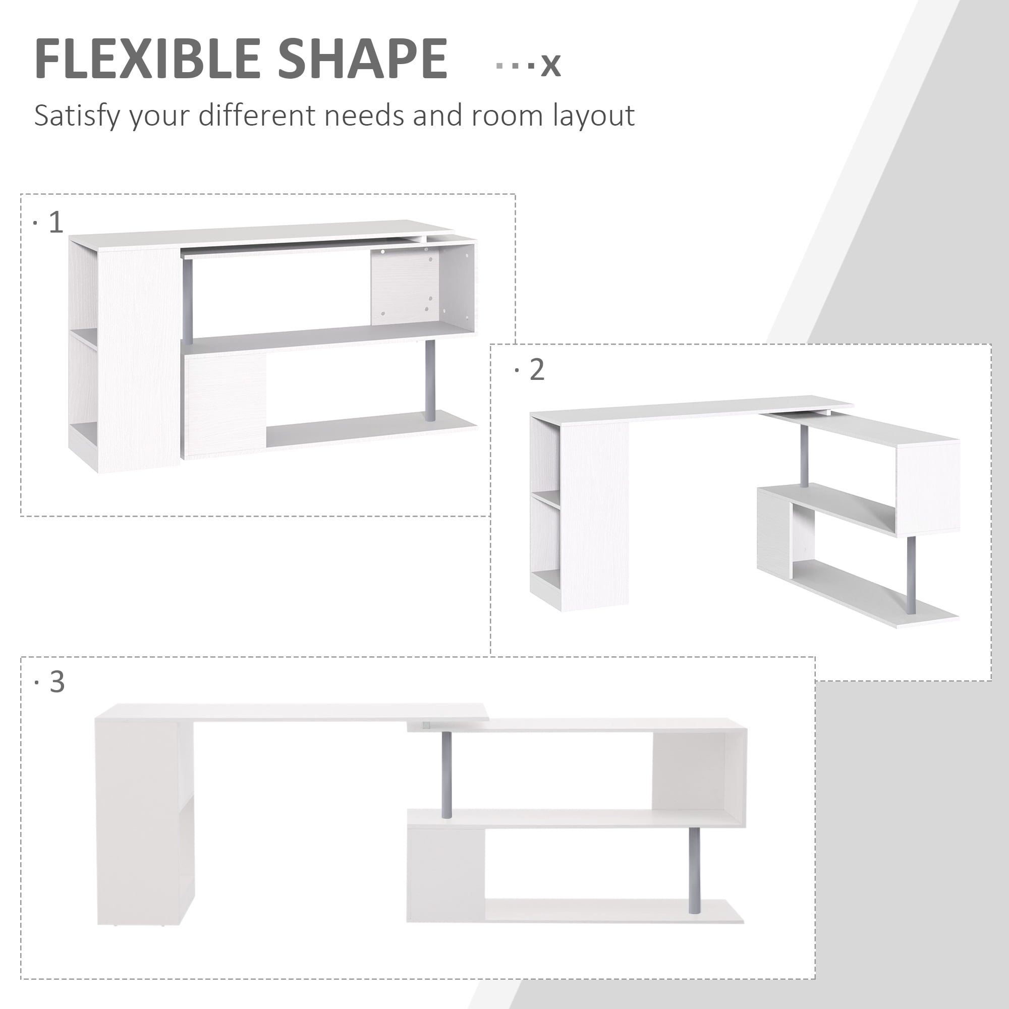 HOMCOM 55" L-Shaped Desk 360° Rotating Corner Computer Desk for Home Office