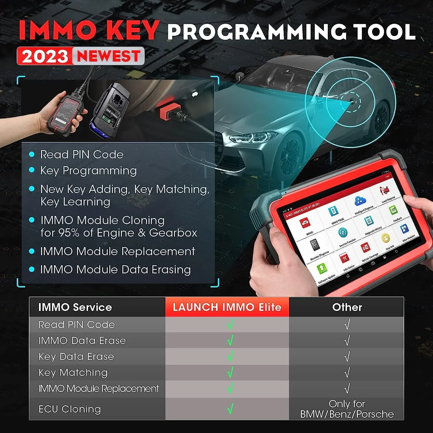 LAUNCH X431 IMMO Elite Key Programming Car Diagnostic Scan Tool with X-PROG3 Key Programmer, ECU Clone/match, CANFD&DOIP, 39+ Services 2 Years Free Update