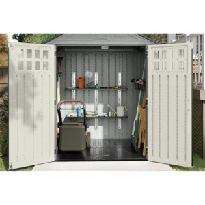 Suncast Resin Shed Shelf Kit – 2 Shelves, 50 lb. Capacity Each, 760 sq. in., Storage Shed Accessory