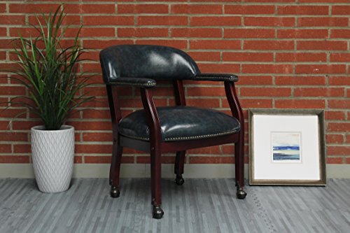 Boss Office Captains Chair in Blue and Mahogany with Casters