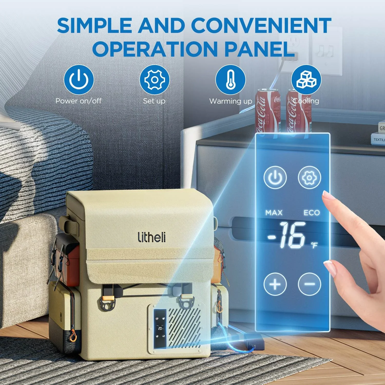Litheli 16L Backpack Refrigerator, 55W Portable Electric Fridge Freezer Compressor Cooler for Fast Cooling Down to -4-F with Ergonomic Backpack Design for Camping Car RV Home