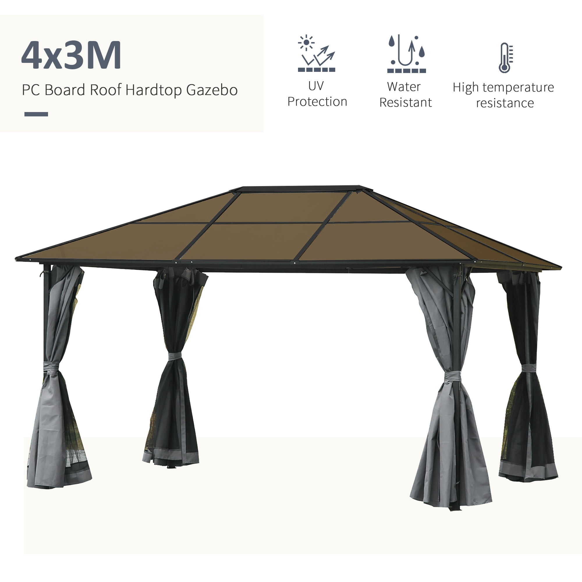Outsunny 10' x 13' Patio Gazebo Party Tent Marquee Outdoor Shelter, Grey