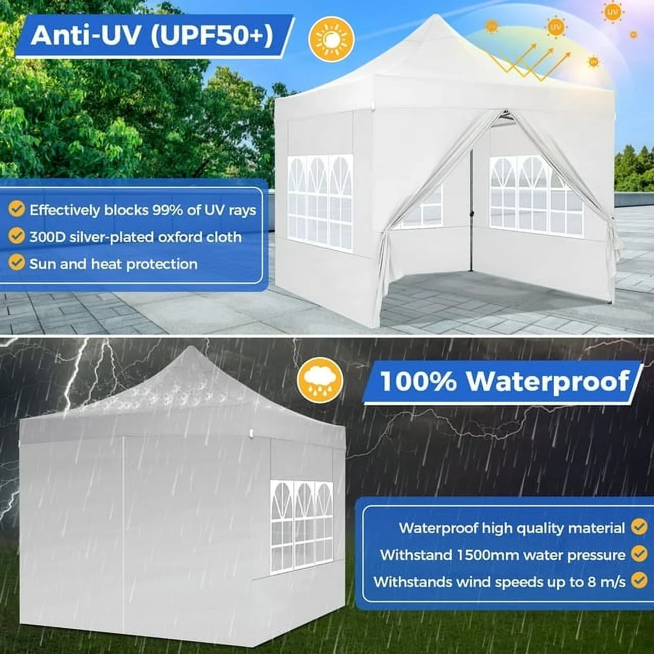SANOPY 10'x20' Pop Up Canopy Waterproof Folding Tent Outdoor Easy Set-up Instant Tent Heavy Duty Commercial Wedding Party Shelter with 6 Removable Sidewalls, 4 Sandbags, Roller Bag, Black