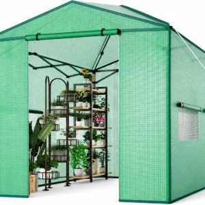 Instant Pop-Up Walk-In Greenhouse – Portable Plant Hot House with Galvanized Steel Frame, PE Cover, Roll-Up Zipper Door, Ground Pegs & Ropes for Stability
