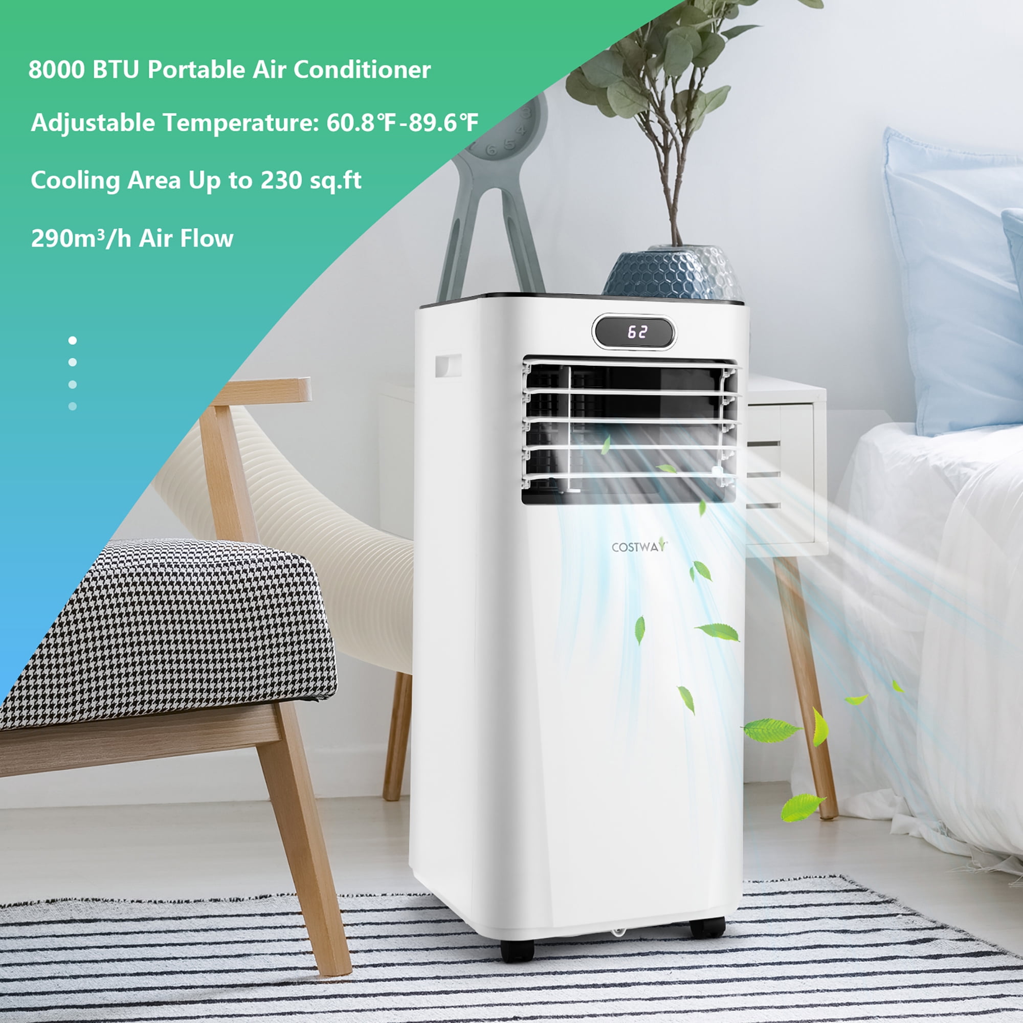 Costway 8,000BTU Portable Air Conditioner with Remote Control 3-in-1 Air Cooler w/ Drying