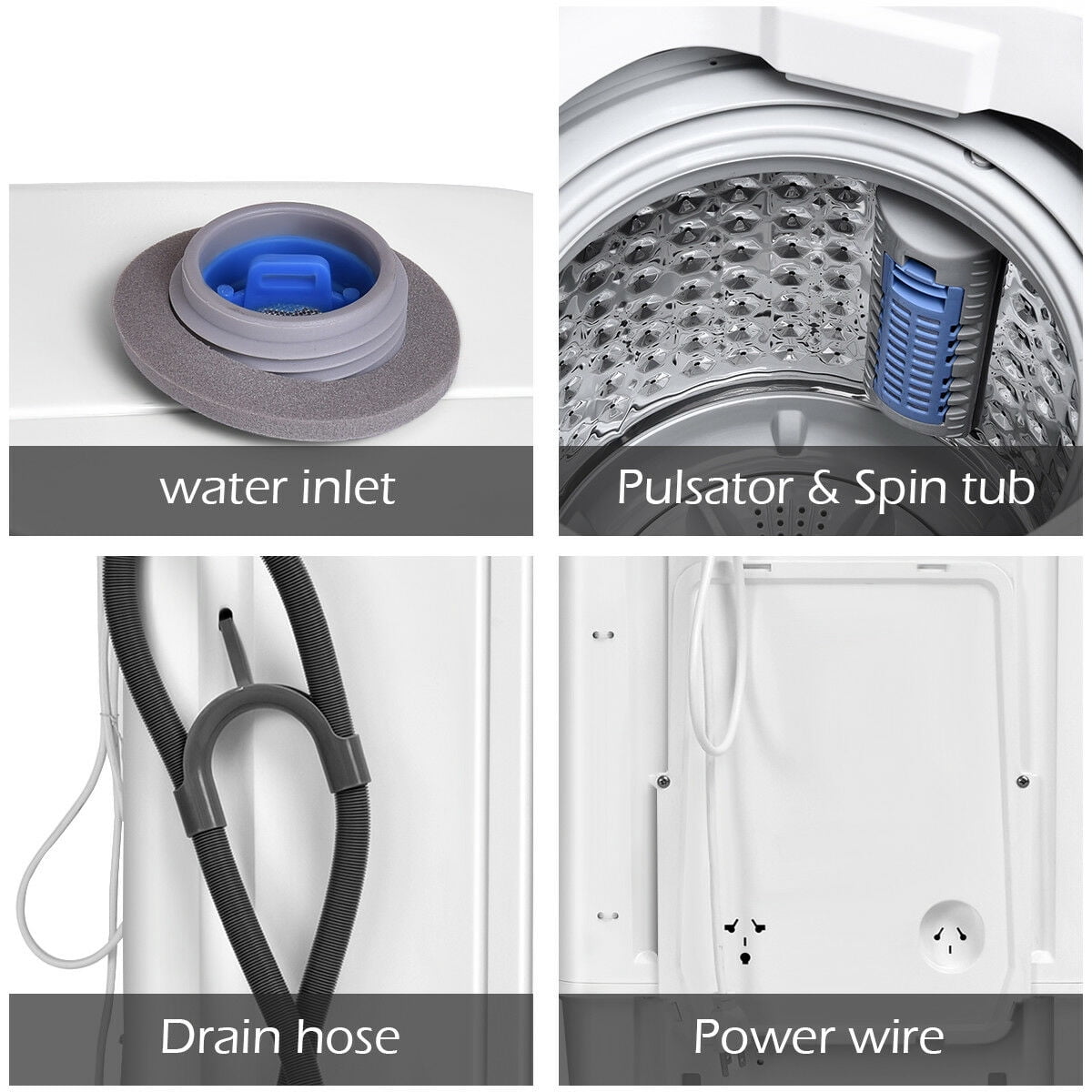 Portable Compact Full-Automatic Laundry Wash Machine Washer Spinner W/ Drain Pump 7.7 lbs Load Capacity
