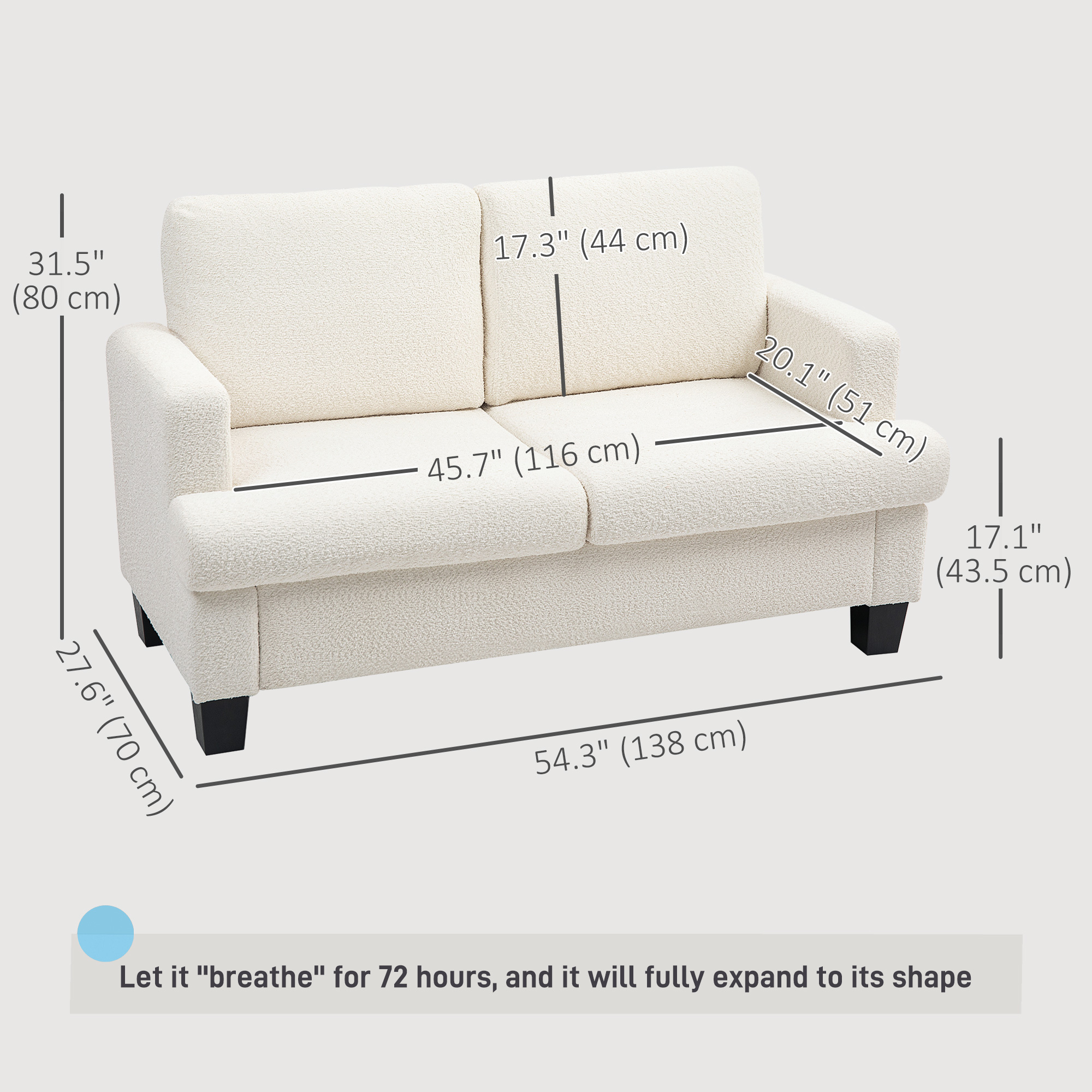 HOMCOM 54.3" Loveseat Sofa, Small Couch with Cushions, Cream White