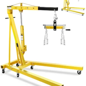 2-Ton Folding Engine Hoist with Lever, Hydraulic Shop Crane with 6 Swivel Wheels & Adjustable Boom (0.5T-2T), Heavy-Duty Cherry Picker for Garage, Workshop, Truck, Farm (Net Wt. 168 lbs)