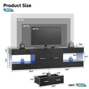 Bestier High Gloss TV Stand for TV up to 65" LED Television Entertainment Center Modern TV Cabinet with Storage Drawers