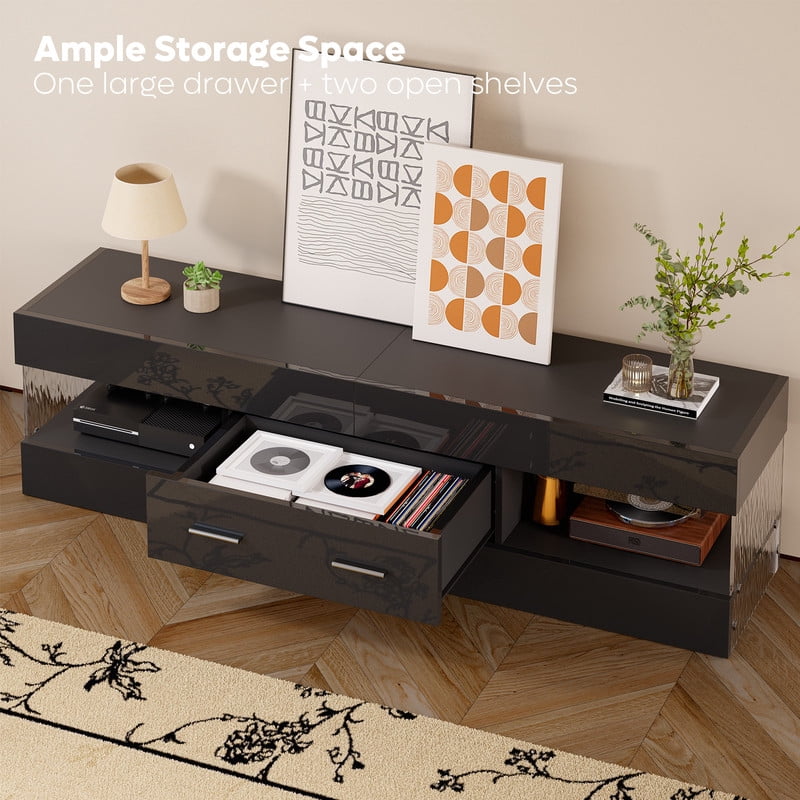 Bestier High Gloss TV Stand for TV up to 65" LED Television Entertainment Center Modern TV Cabinet with Storage Drawers