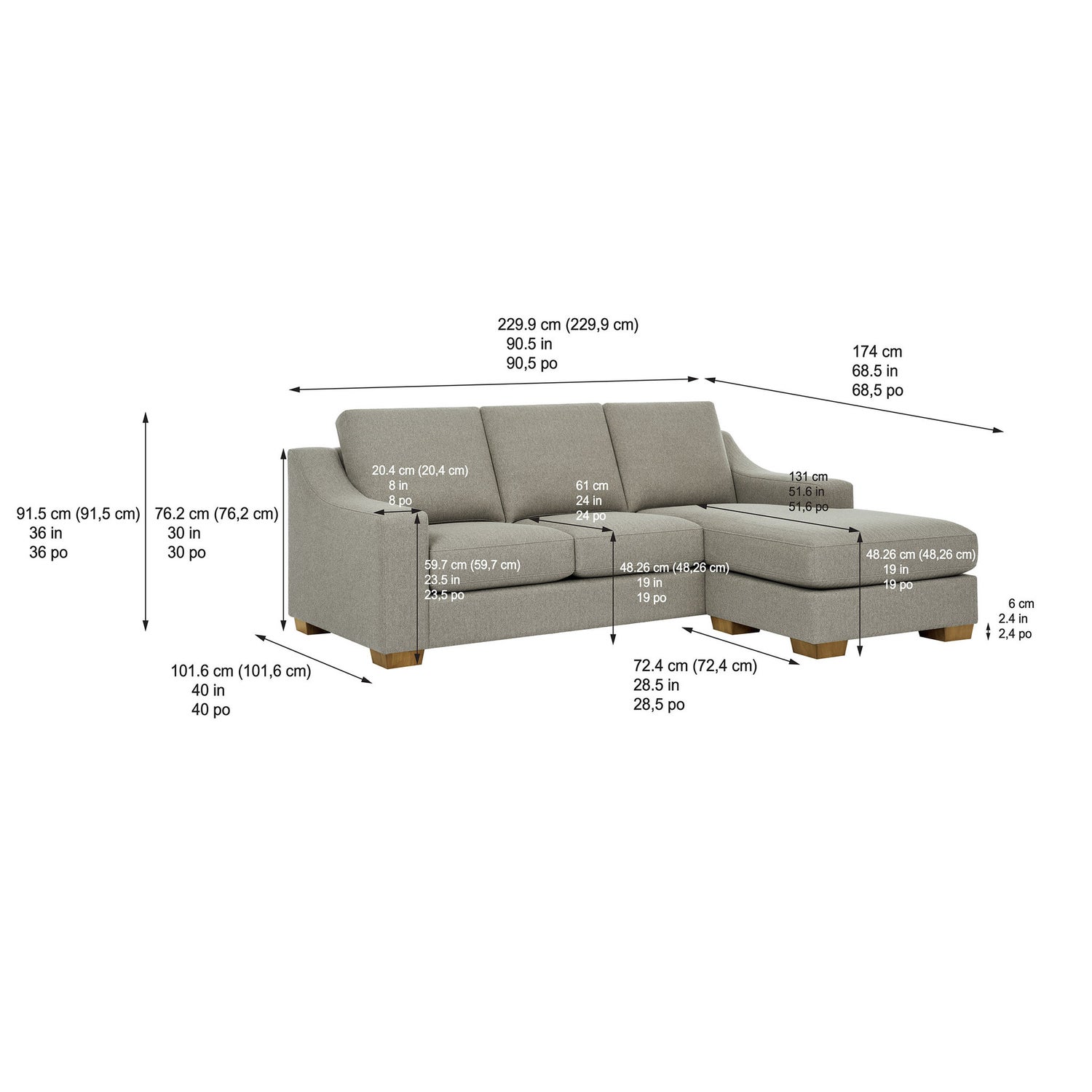 Thomasville Dillard 2-piece Fabric Sofa with Reversible Chaise