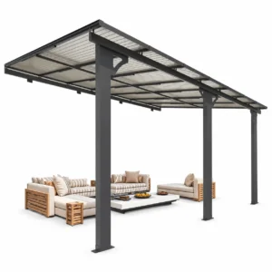 AECOJOY 10' x 14' Wall-Mounted Hardtop Gazebo Outdoor Aluminum Pergola with Adjustable Height for Garden, Patio, Backyard-Gray